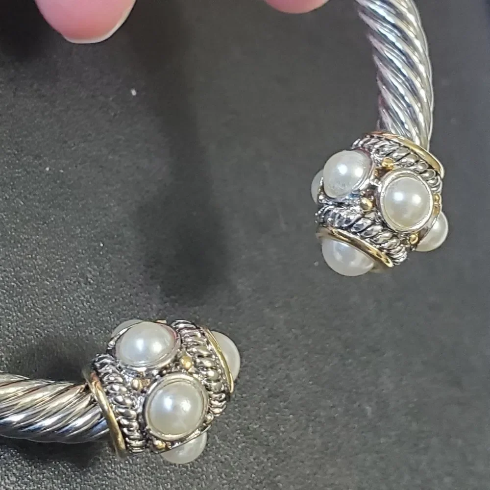 White and yellow Gold overlay freshwater pearl bracelet 7